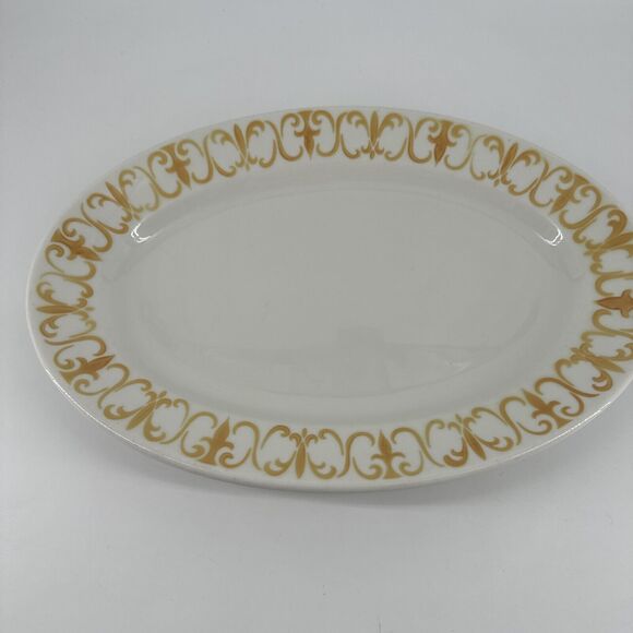 Platter Jackson China Gold Scroll pattern 13.5" L x 9.25” W Restaurantware MCM - Picture 1 of 13